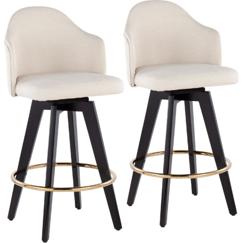 Ahoy 26" Counter Stool in Cream Fabric, Gold & Black Wood (Set of 2)